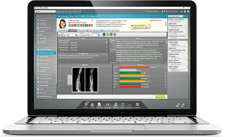 medatixx Dashboard mit Permanentbereich im Überblick