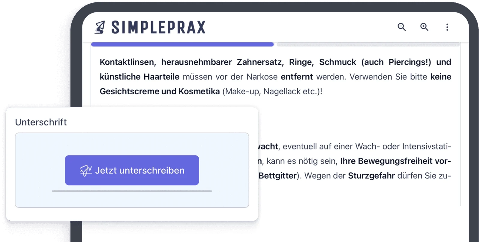 Simpleprax: Vertrag auf dem Tablet digital unterschreiben